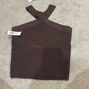 Aritzia Brown Ribbed Halter Top